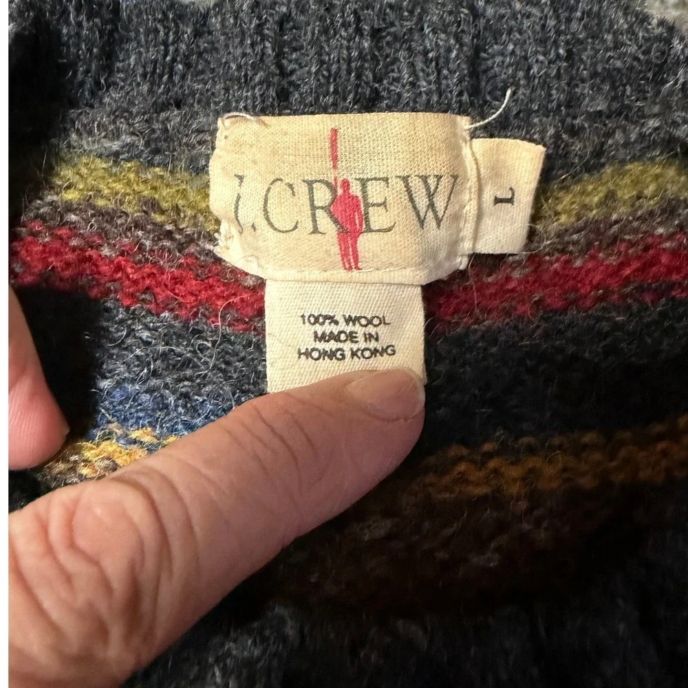 Vintage 90s J. Crew Oarsman Wool Striped Sweater Large Crewneck Mens Hong Kong